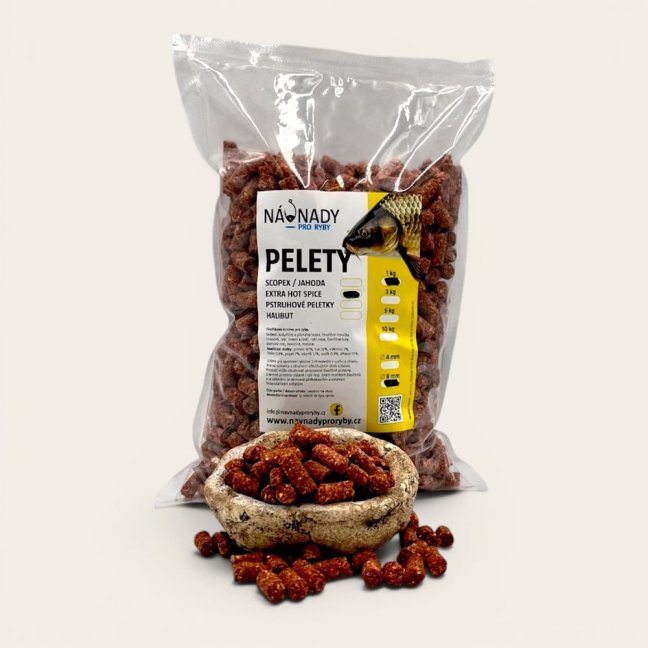 Pelety - 8 mm - Hmotnost: 1,0 kg, Velikost: 8 mm, Příchuť: Extra pikantní